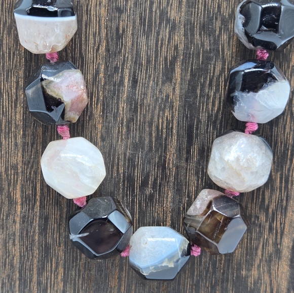 Lucas Lameth Pink Tourmaline Fire Agate Necklace Heavy Stone Knotted LUC 925 CN - Picture 3 of 9